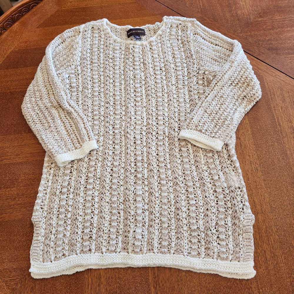 Women's DANA BUCHMAN White Beige Crew Neck Sweater S B2